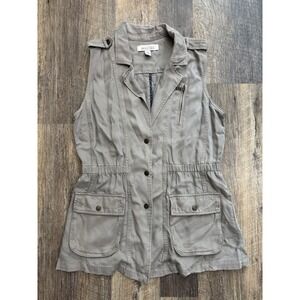 Kenneth Cole Reaction Women Taupe Gray Tencel Utility Cargo Vest Jacket Large L